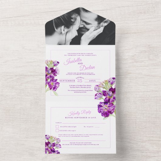 Lila Stock Aquarell Hochzeit UAWG All In One Einladung (Innen Boden)