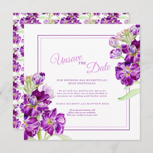 Lila Stock Blume Hochzeitsfeiern ungerade Datum Einladung (Vorne/Hinten)