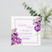 Lila Stock Blume Hochzeitsfeiern ungerade Datum Einladung (Stehend Vorderseite)