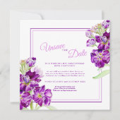 Lila Stock Blume Hochzeitsfeiern ungerade Datum Einladung (Vorderseite)