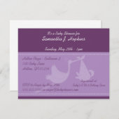 Lila Stork Baby-Dusche Einladungskarten (Vorne/Hinten)