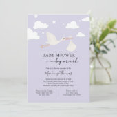 Lila Stork Baby-Dusche per Mail Einladung (Stehend Vorderseite)