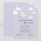 Lila Stork Baby-Dusche per Mail Einladung (Vorne/Hinten)