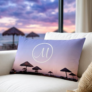 Lila Strand Himmel Sonnenuntergang Foto Monogramm  Lendenkissen