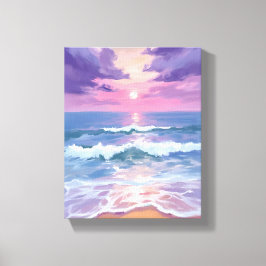 Lila Strand Sonnenuntergang Aquarell Leinwanddruck