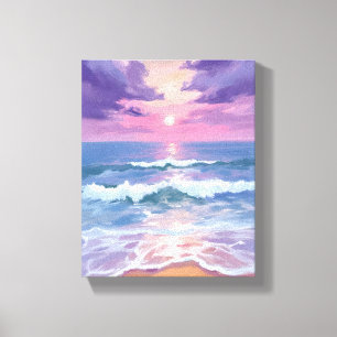 Lila Strand Sonnenuntergang Aquarell Leinwanddruck