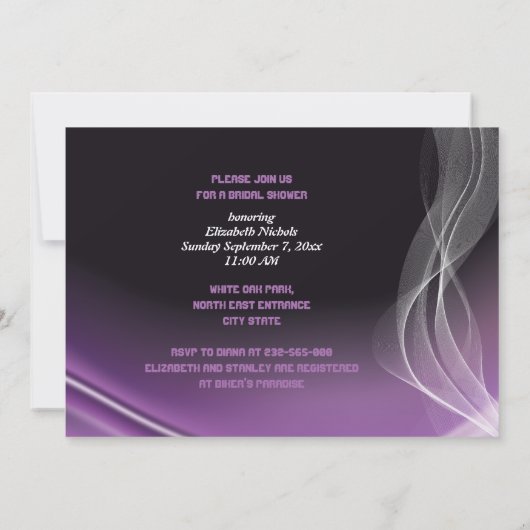 Lila Straßenradfahrer Hochzeitsdusche Einladung (Rückseite)