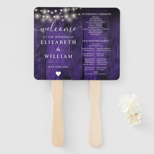 Lila Streichellichtprogramm für rustikales Holzhoc Fächer (Vorne und Hinten)