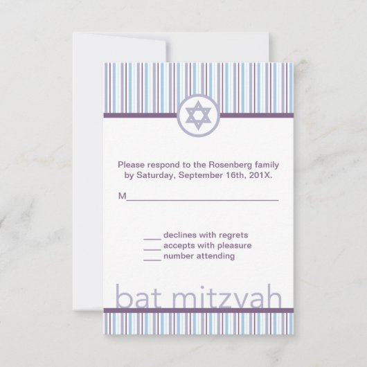 Lila Streifen Bat Mitzvah UAWG Repcard RSVP Karte (Vorderseite)