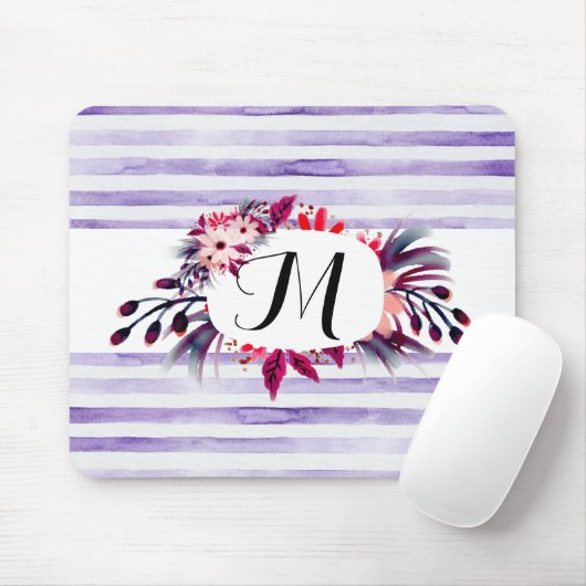 Lila Streifen, Blumenrahmen Mousepad (Mit Mouse)