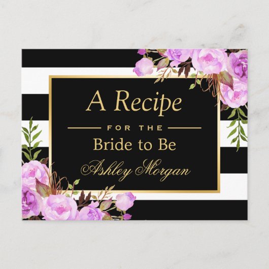 Lila Streifen Brautparty Rezept Karte (Vorderseite)