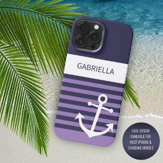 Lila Streifen für die Navy, Dunkelblau, Weiß iPhone 15 Pro Max Hülle