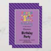 Lila Streifen Gerahmt 1. Geburtstag Party Einladung (Vorne/Hinten)