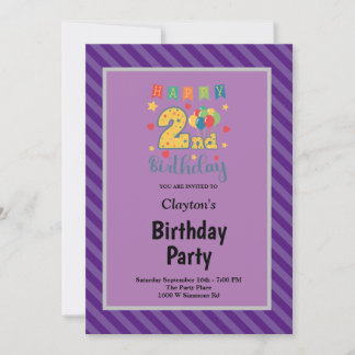 Lila Streifen Gerahmt 2. Geburtstag Party Einladung