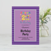 Lila Streifen Gerahmt 2. Geburtstag Party Einladung (Stehend Vorderseite)