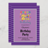 Lila Streifen Gerahmt 2. Geburtstag Party Einladung (Vorne/Hinten)