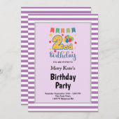 Lila Streifen Gerahmt 2. Geburtstag Party Einladung (Vorne/Hinten)