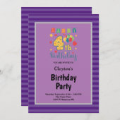Lila Streifen Gerahmt 4. Geburtstag Party Einladung (Vorne/Hinten)