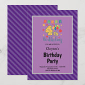 Lila Streifen Gerahmt 4. Geburtstag Party Einladung (Vorne/Hinten)