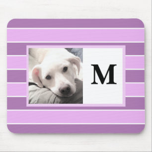 Lila Streifen Maßgeschneiderter Initial-Ein-Foto-N Mousepad
