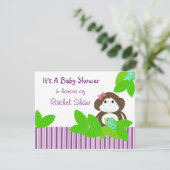 Lila Streifen Monkey Baby Dusche Einladung (Stehend Vorderseite)