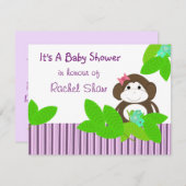 Lila Streifen Monkey Baby Dusche Einladung (Vorne/Hinten)
