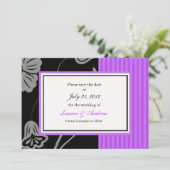 Lila Streifen Save the Date (Stehend Vorderseite)