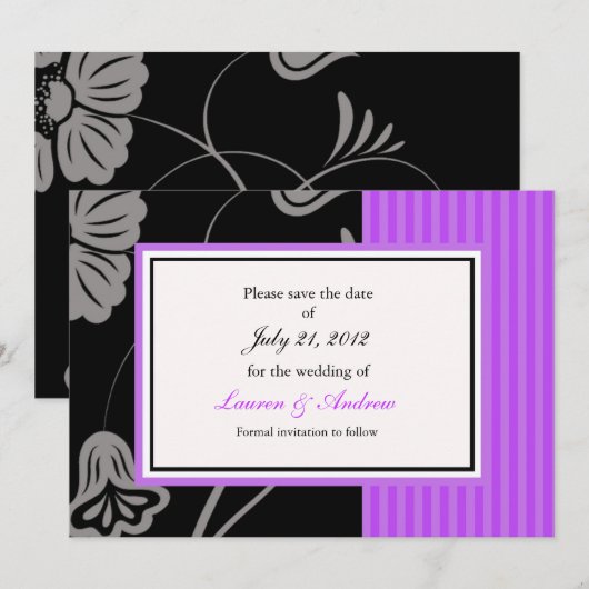 Lila Streifen Save the Date (Vorne/Hinten)