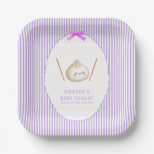 Lila Streifen-Schleifen-Asiatische Teigtasche-Baby Pappteller