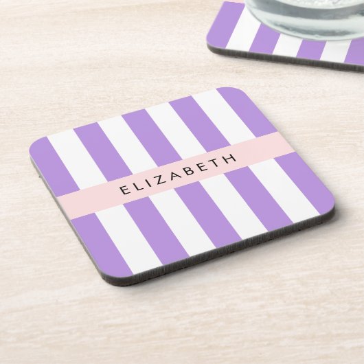 Lila Streifen, Streifen, Linien, Ihr Name Getränkeuntersetzer (Linke Seite)