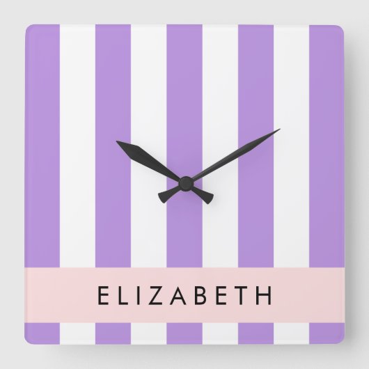 Lila Streifen, Streifen, Linien, Ihr Name Quadratische Wanduhr (Vorderseite)