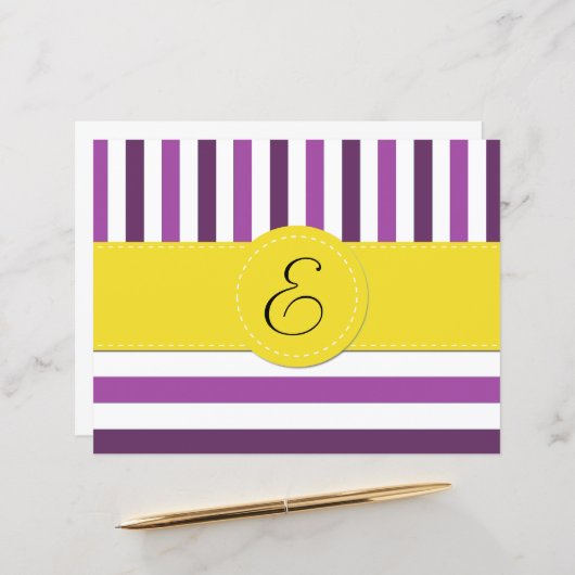 Lila Streifen, Streifenmuster, Linien, Monogramm (Vorderseite/Rückseite Beispiel)