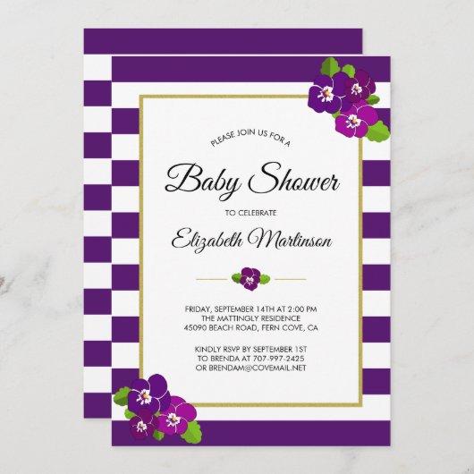 Lila Streifen Violet Stiefmütterchen Blumenkinderd Einladung (Vorne/Hinten)