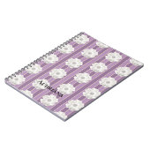 Lila Streifen Weiße Perlen Blume Notizblock (Linke Seite)