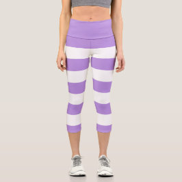 Lila Streifen, weiße Streifen, Streifenmuster Capri Leggings