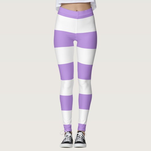 Lila Streifen, weiße Streifen, Streifenmuster Leggings (Vorderseite)