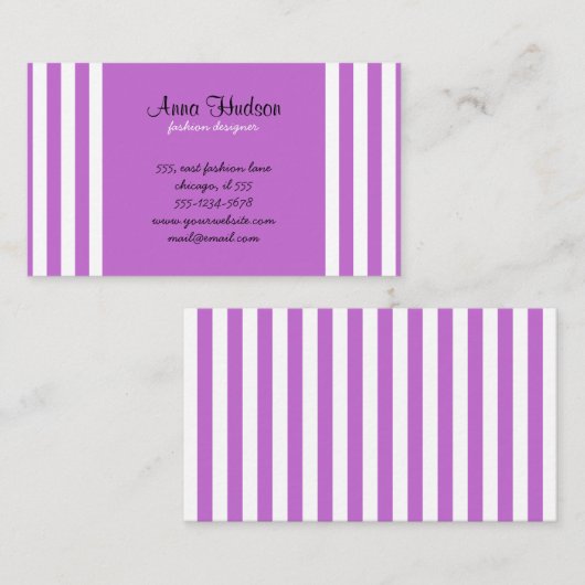 Lila Streifen, weiße Streifen, Streifenmuster Visitenkarte (Vorne/Hinten)