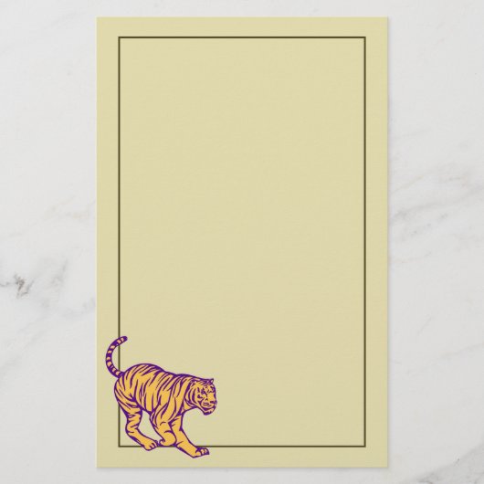 Lila Streifen Wild Cat Tiger Illustration Briefpapier (Vorderseite)