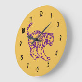 Lila Streifen Wild Cat Tiger Illustration Große Wanduhr (Winkel)