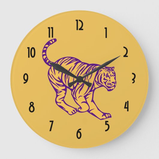 Lila Streifen Wild Cat Tiger Illustration Große Wanduhr (Vorderseite)