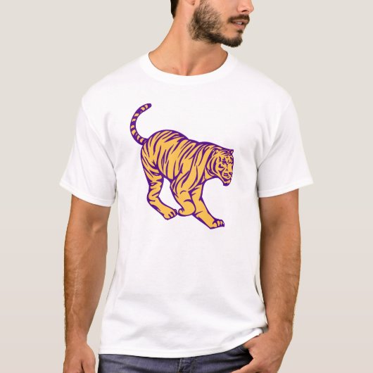 Lila Streifen Wild Cat Tiger Illustration T-Shirt (Vorderseite)