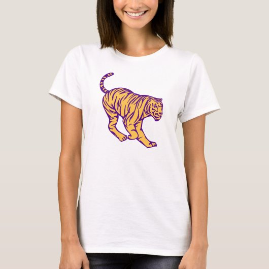 Lila Streifen Wild Cat Tiger Illustration T-Shirt (Vorderseite)