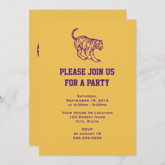 Lila Streifen Wild Kat Tiger Generisches Party Einladung (Vorne/Hinten)