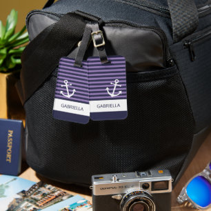 Lila Streifenmuster für Nautische Lavendel Gepäckanhänger