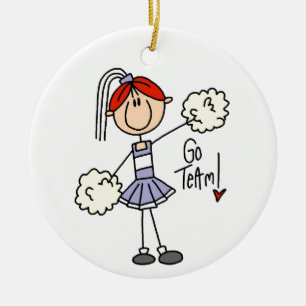 Lila Strichmännchen-Cheerleader-T - Shirts und Keramik Ornament