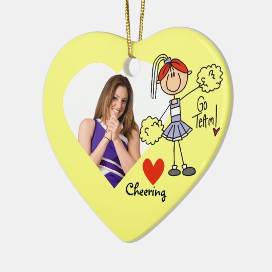 Lila Strichmännchen-Cheerleader-Verzierung Keramikornament (Links)