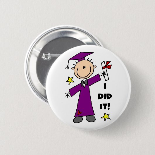 Lila Strichmännchen-Jungen-Absolvent Button (Vorne & Hinten)