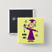 Lila Strichmännchen-Mädchen-Absolvent Button (Vorne & Hinten)