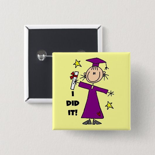Lila Strichmännchen-Mädchen-Absolvent Button (Vorne & Hinten)