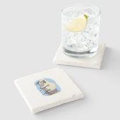 Lila strickende Schafe Steinuntersetzer (Seitenansicht)